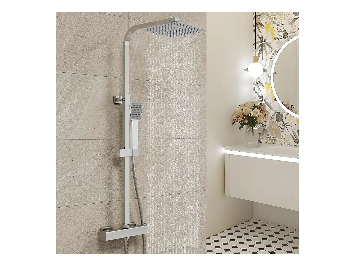 Colonne de Douche AICA avec Mitigeur Thermostatique 38 °C Laiton & Inox