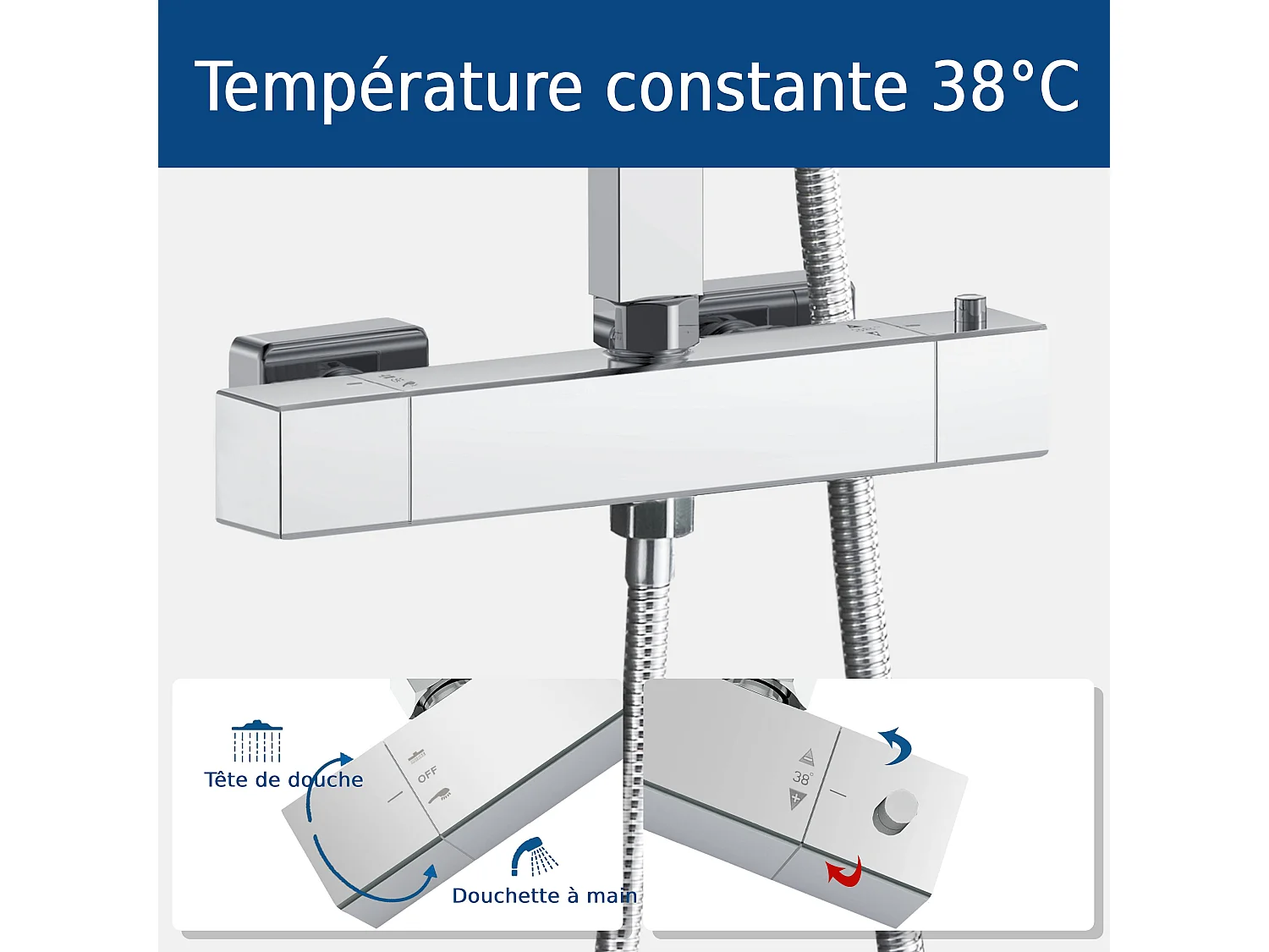 Colonne de Douche AICA avec Mitigeur Thermostatique 38 °C Laiton & Inox
