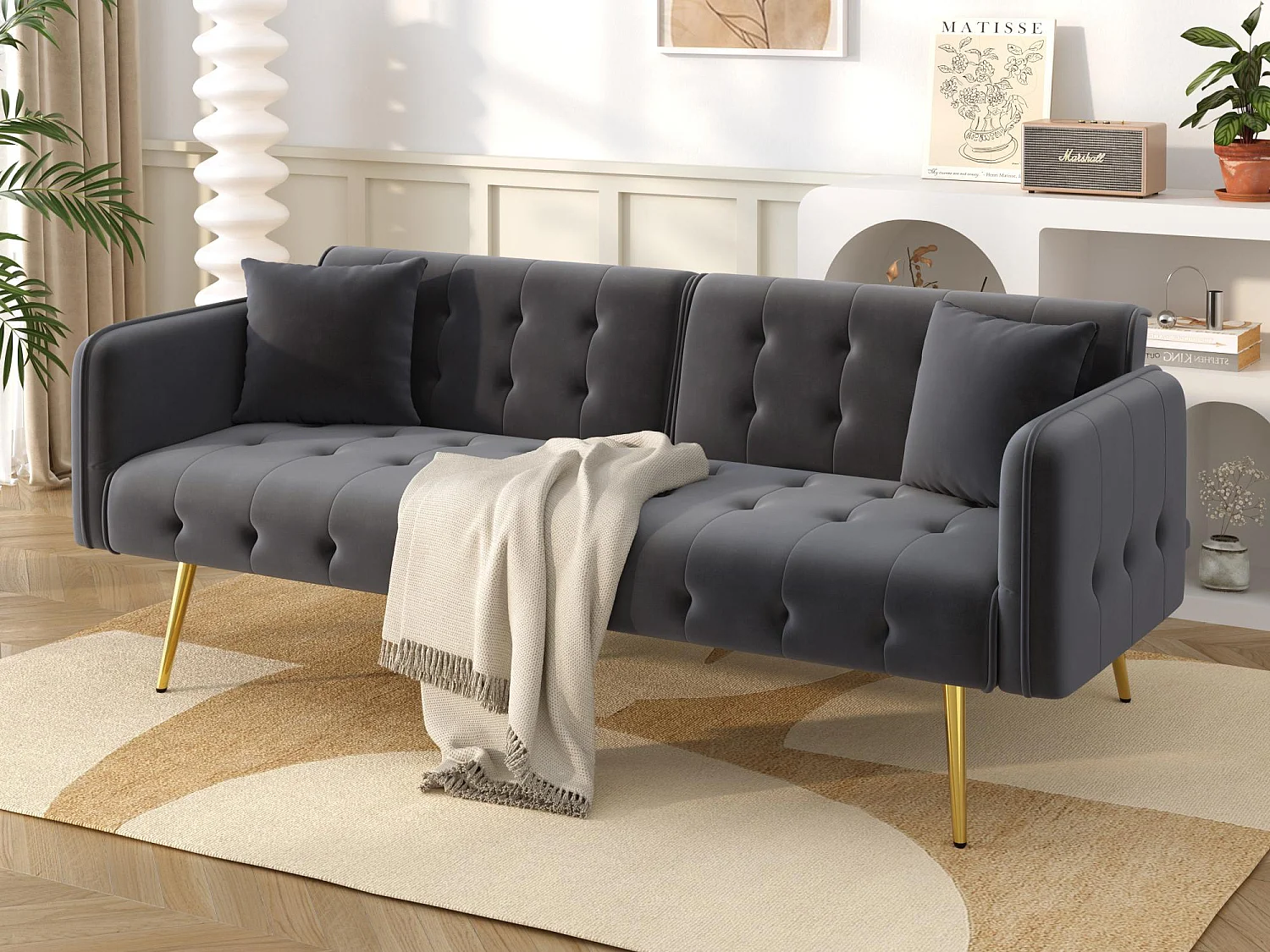 Multifunctionele 2-zits bank - Verstelbare rugleuning - Verstelbare armleuningen - Fluweel - ​​Grijs​