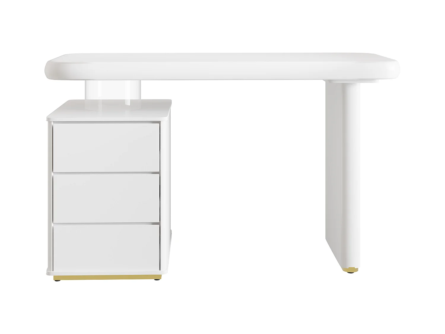Bureau 117×50×74 cm - En forme de nuage - Plateau et pieds renforcés - 3 tiroirs - Finition laquée - MDF - Blanc