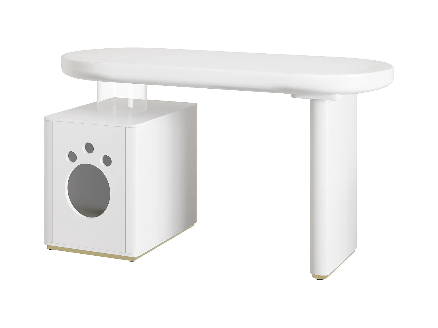 Bureau avec niche pour animaux - 117×50×76 cm - Pieds renforcés - Pour animaux de taille M à XL - Finition laquée - Blanc