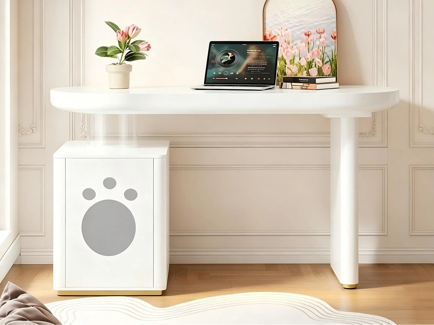 Bureau - 117×50×76 cm - Pieds renforcés - bureau épaissi - Finition laquée - Blanc