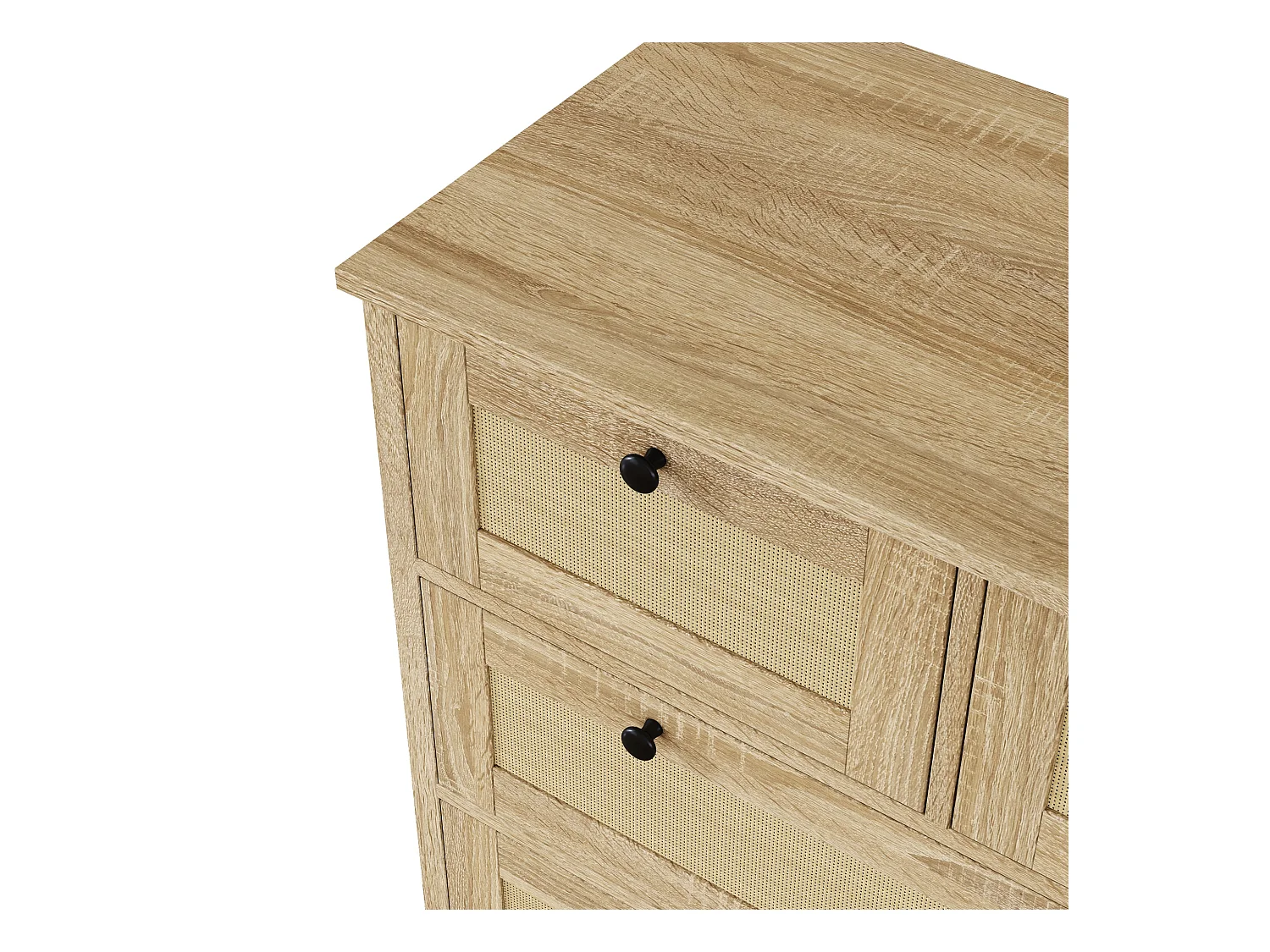Buffet 80x40x80cm - avec 4 tiroirs en rotin - pieds en bois massif - panneaux de particules - naturel