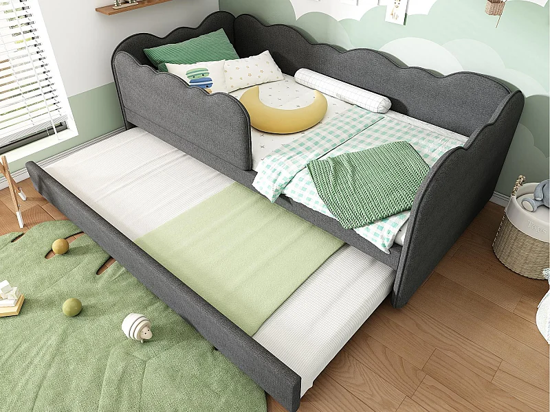 Schlafsofa 90×190 cm - mit Ausziehbett 90×190 cm - Wellendekor - mit Lattenrost - Samt - Grau (ohne Matratze)