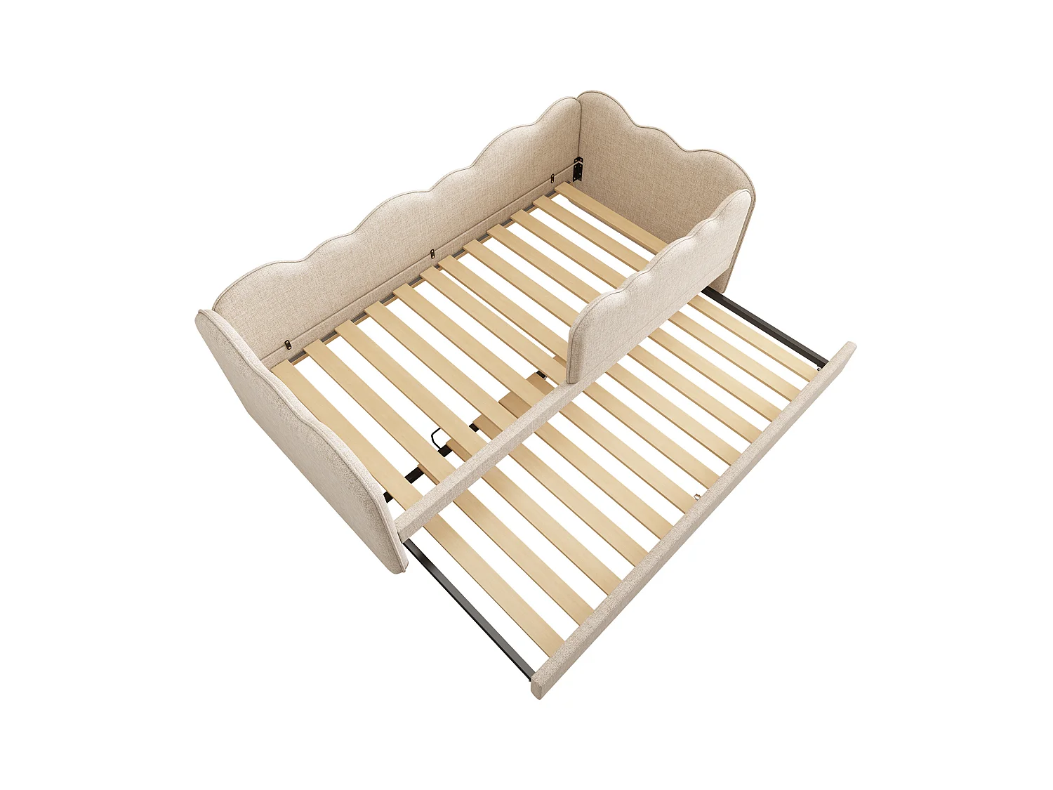 Canapé-lit 90x190 cm - avec lit gigogne 90x190 cm - décoration de vagues - avec sommier à lattes - Velours - Beige (sans matelas)