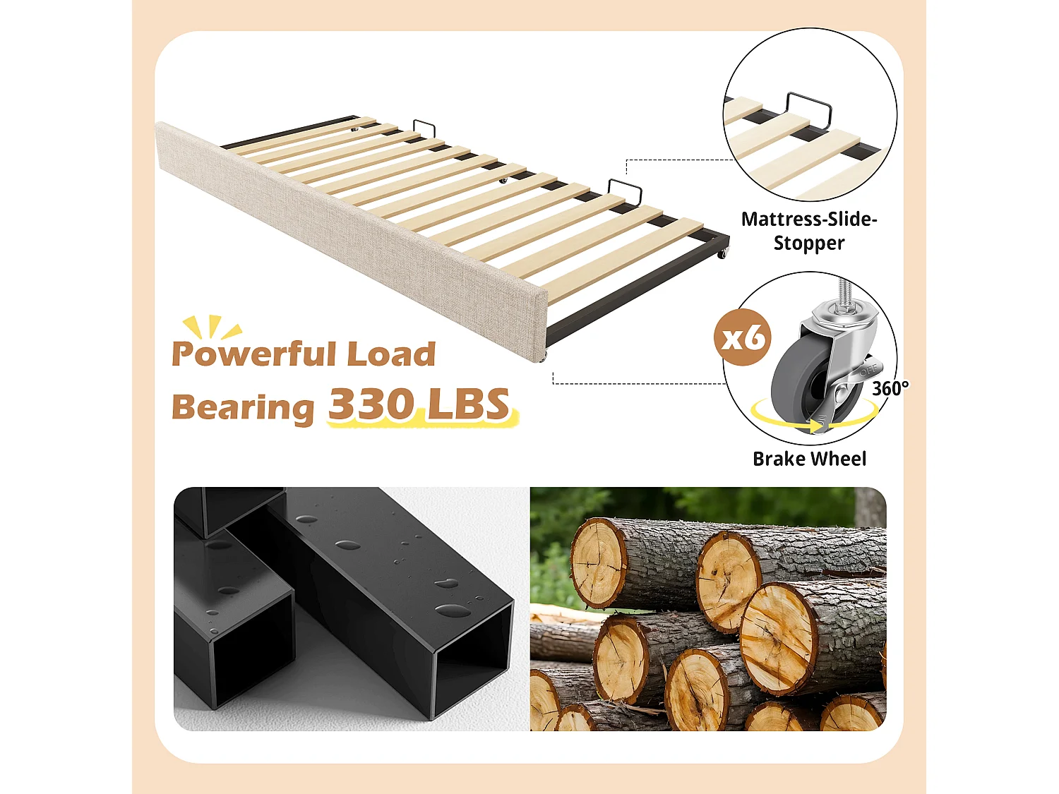 Slaapbank 90×190 cm - met uitschuifbaar bed 90×190 cm - golfdecoratie - met lattenbodem - Fluweel - Beige (zonder matras)