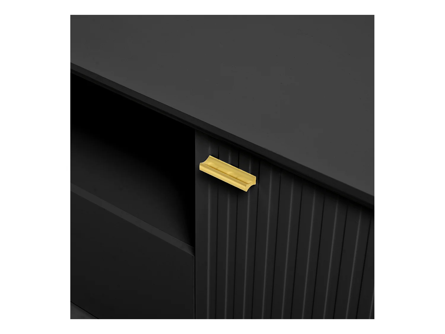 Meuble TV 170x36x54,5 cm - 1 tiroir et 2 portes - avec étagères ouvertes - pieds en métal - noir