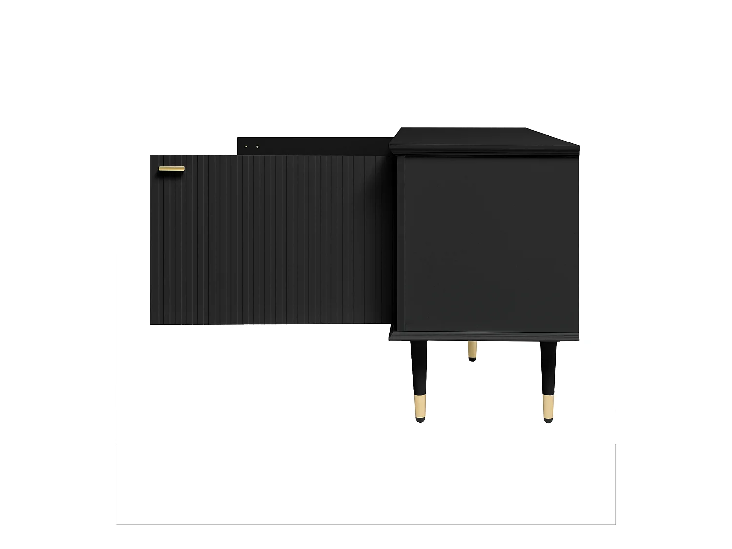 Meuble TV 170x36x54,5 cm - 1 tiroir et 2 portes - avec étagères ouvertes - pieds en métal - noir