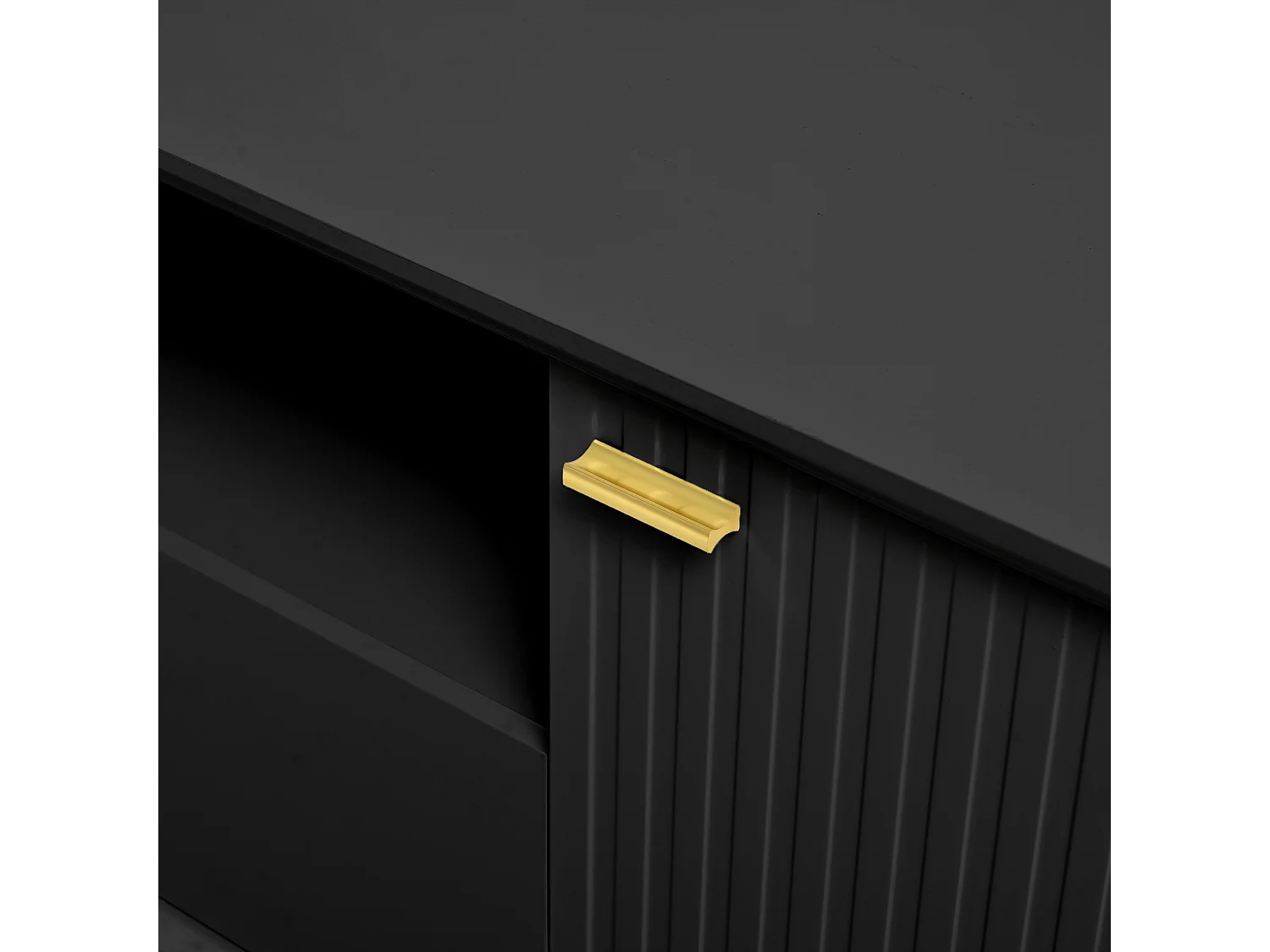 TV-Schrank 170×36×54,5 cm - 1 Schublade und 2 Türen - mit offenen Regalen - Metallfüße - schwarz