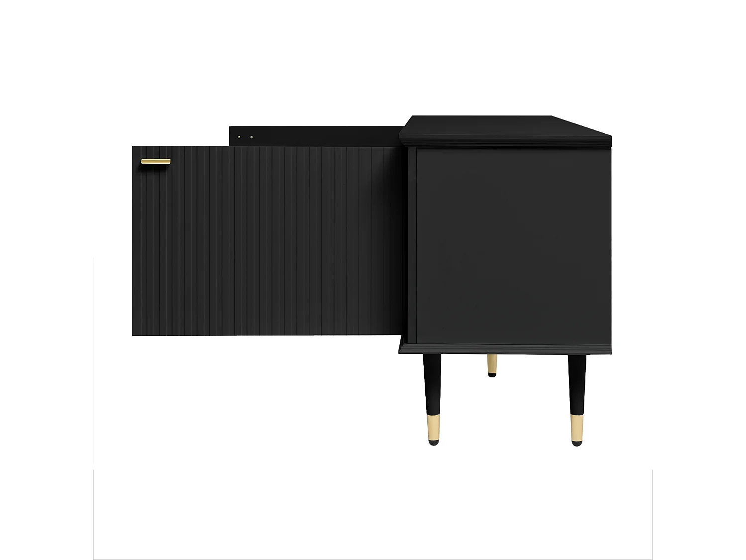 TV-Schrank 170×36×54,5 cm - 1 Schublade und 2 Türen - mit offenen Regalen - Metallfüße - schwarz