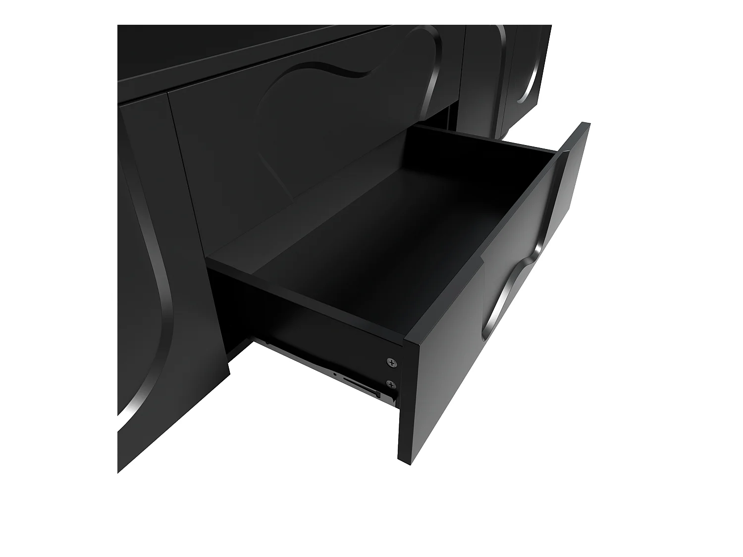 Meuble TV 180x40x42 cm - 2 tiroirs et 4 portes - pieds en bois massif - panneaux de particules - noir