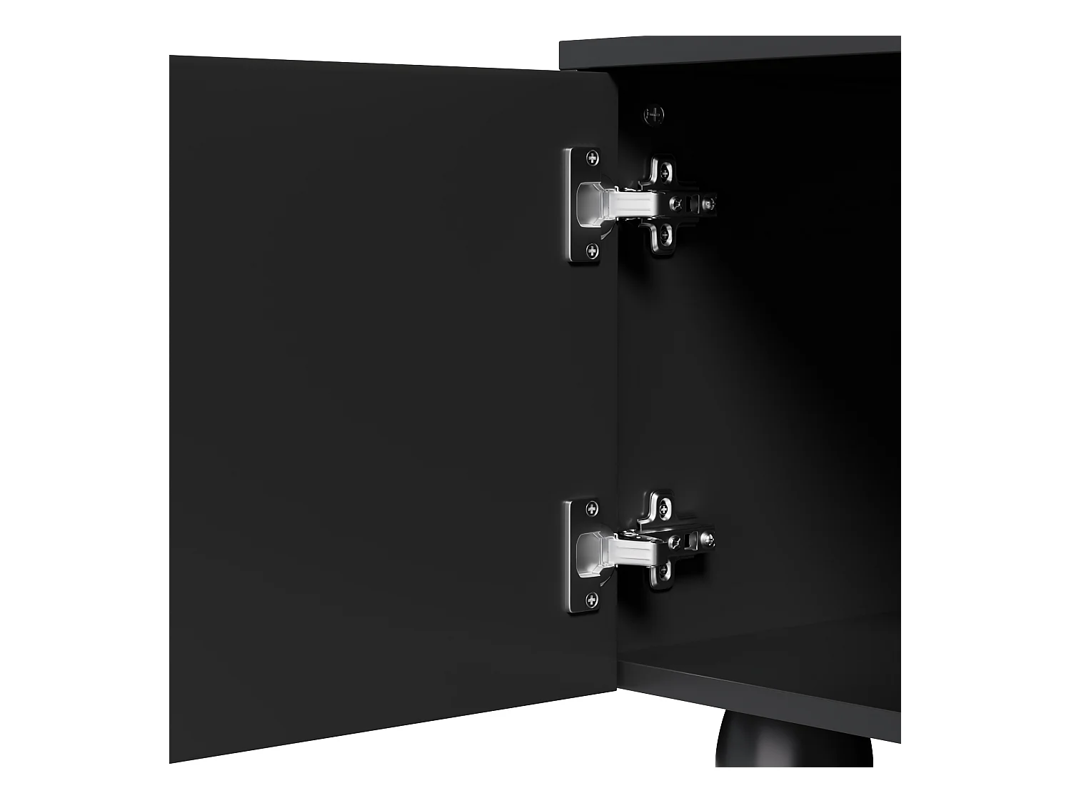 Meuble TV 180x40x42 cm - 2 tiroirs et 4 portes - pieds en bois massif - panneaux de particules - noir