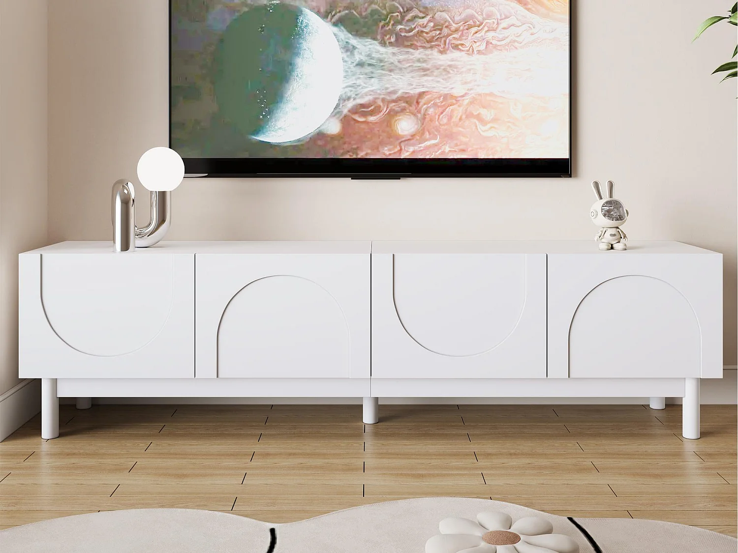 Mobile TV 169×34×45,5 cm - 4 ante - gambe in legno massello - pannelli di particelle - bianco