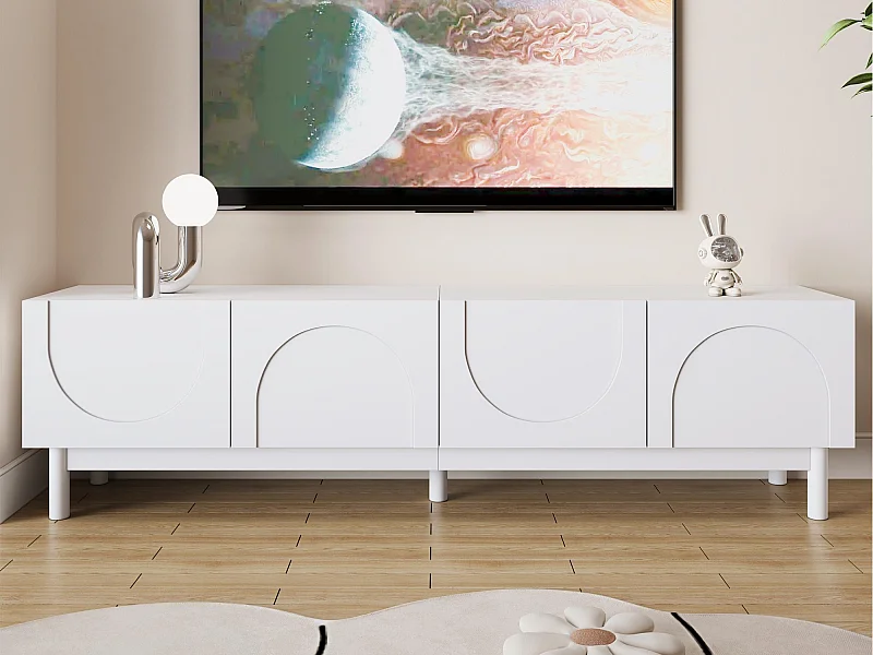 Mobile TV 169×34×45,5 cm - 4 ante - gambe in legno massello - pannelli di particelle - bianco