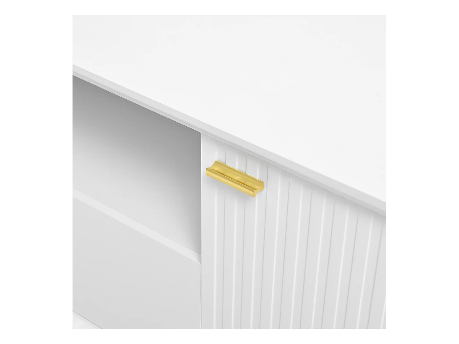 Meuble TV 170x36x54,5 cm - 1 tiroir et 2 portes - avec étagères ouvertes - pieds en métal - blanc