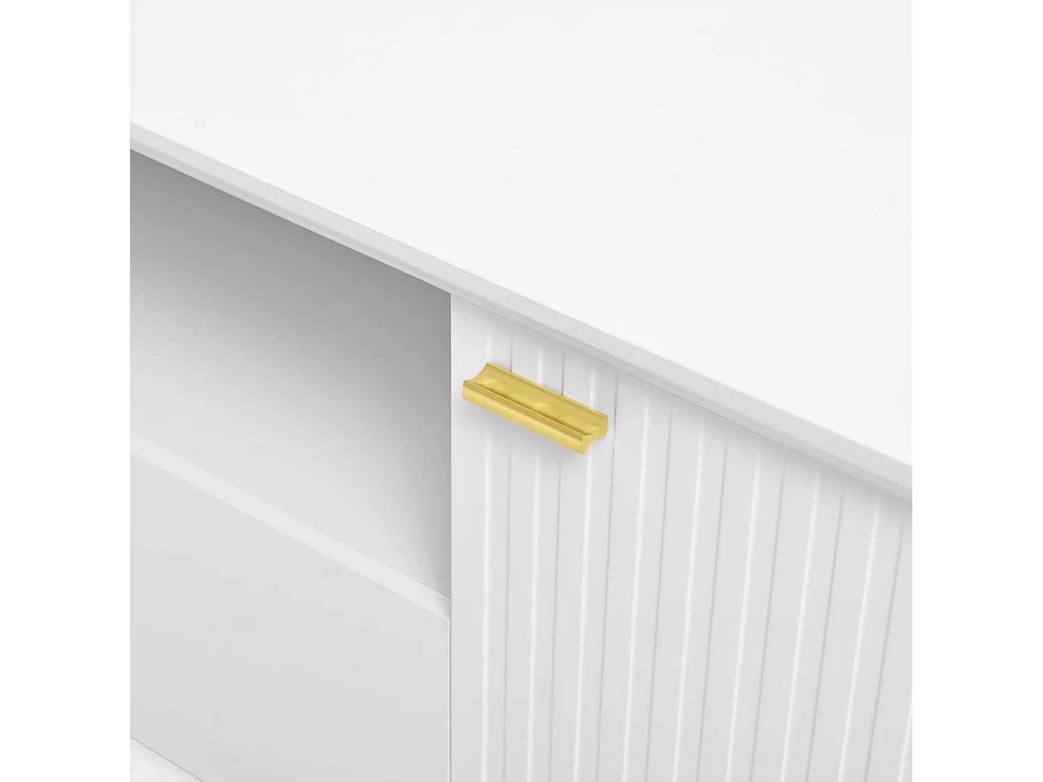 Meuble TV 170x36x54,5 cm - 1 tiroir et 2 portes - avec étagères ouvertes - pieds en métal - blanc