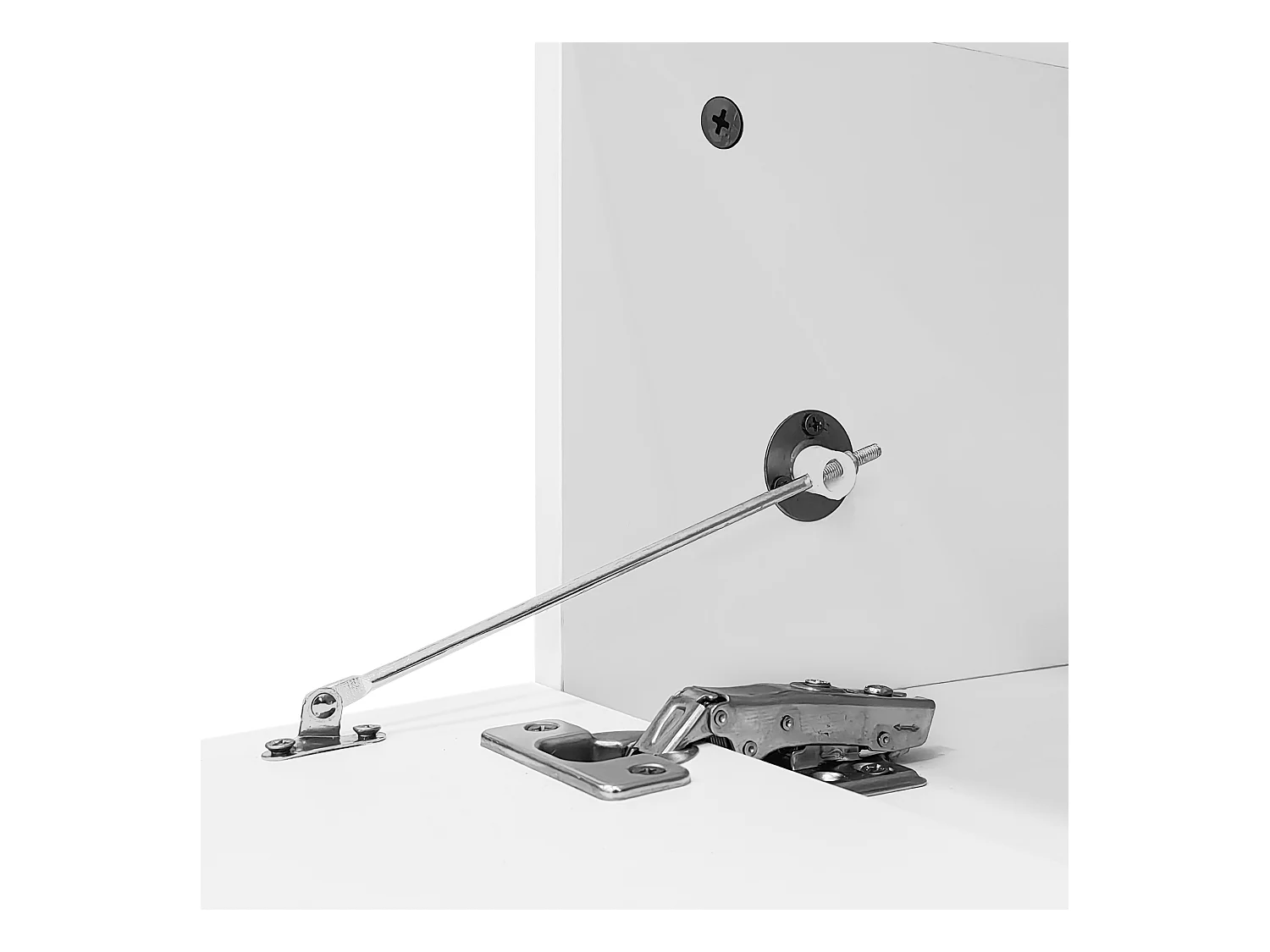 Meuble TV brillant 180x38x48cm - avec 2 portes - étagères en verre - aspect bois - panneaux de particules - blanc + naturel