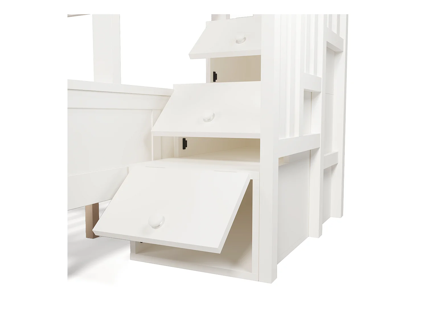 Lit superposé 90x200cm +140x200cm - escalier avec rangemen - avec 2 tiroirs - Bois massif + MDF - Blanc (sans matelas)