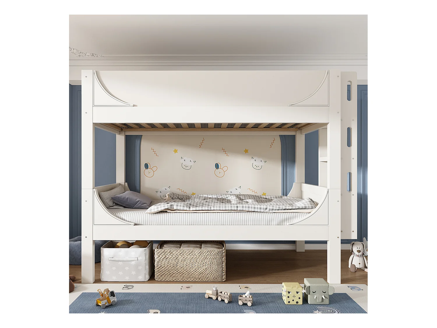 Lit superposé 90x200cm - peut être divisé en 2 lits simples - avec échelle amovible - Bois massif + MDF - Blanc (sans matelas)