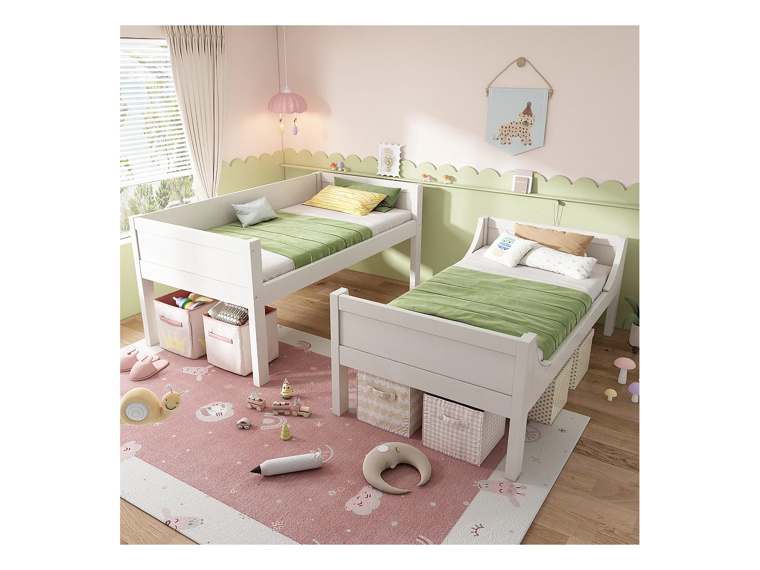 Lit superposé 90x200cm - peut être divisé en 2 lits simples - avec échelle amovible - Bois massif + MDF - Blanc (sans matelas)