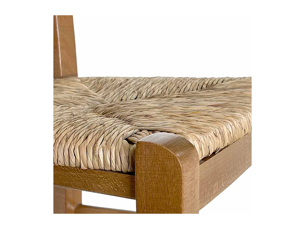 Lot de 2 tabourets de bar de 80 cm de haut en bois de noyer clair avec dossier et assise en paille.