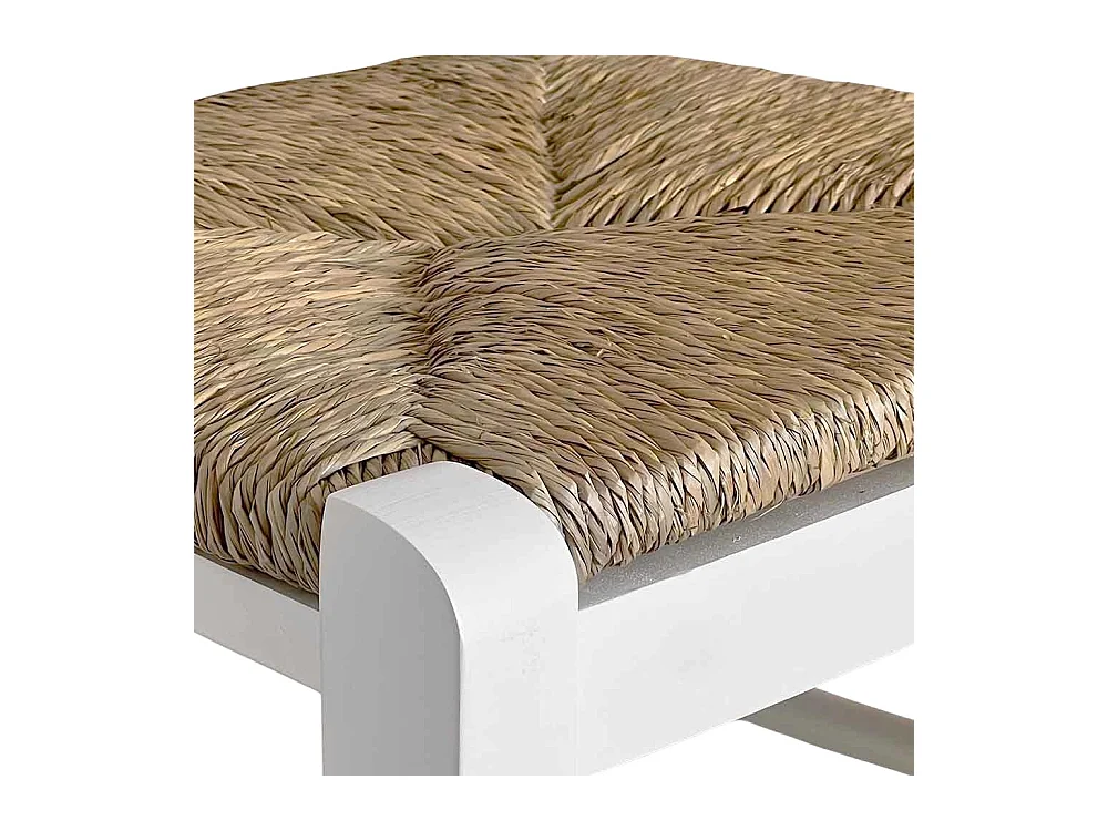 Paire de tabourets de bar en bois blanc de 80 cm de haut avec assise et poignée en paille.
