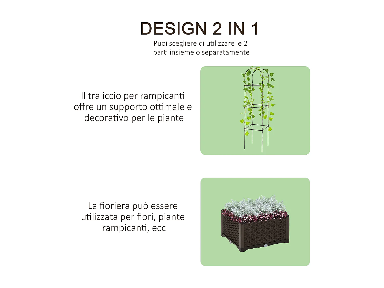 Fioriera da esterno con vaso autoirrigante metallo marrone nero