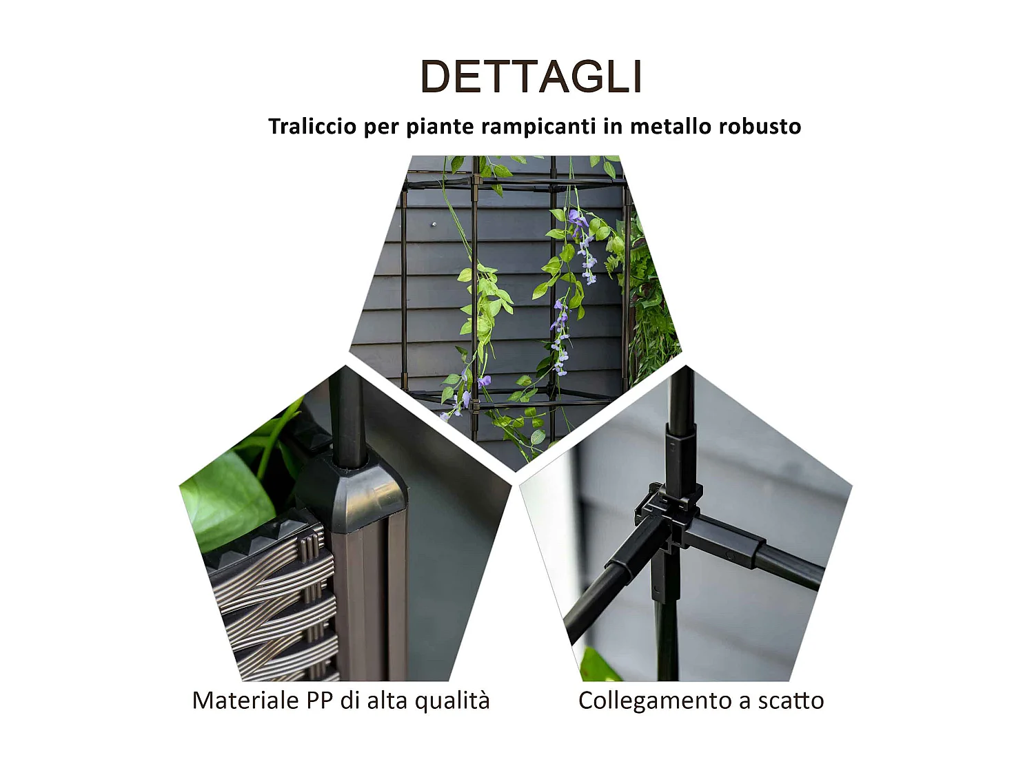 Fioriera da esterno con vaso autoirrigante metallo marrone nero