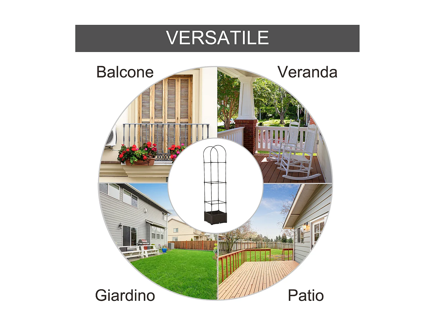 Fioriera da esterno con vaso autoirrigante metallo marrone nero