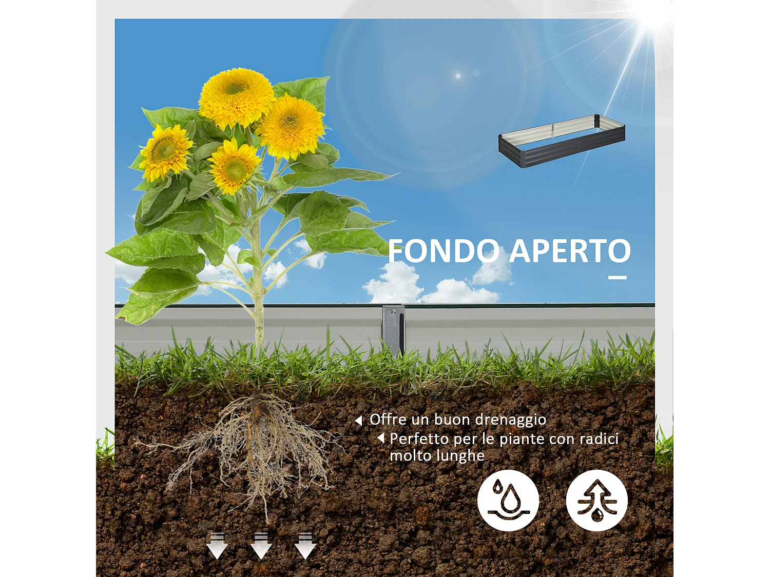 Letto per orto rialzato in metallo portapiante da esterno grigio