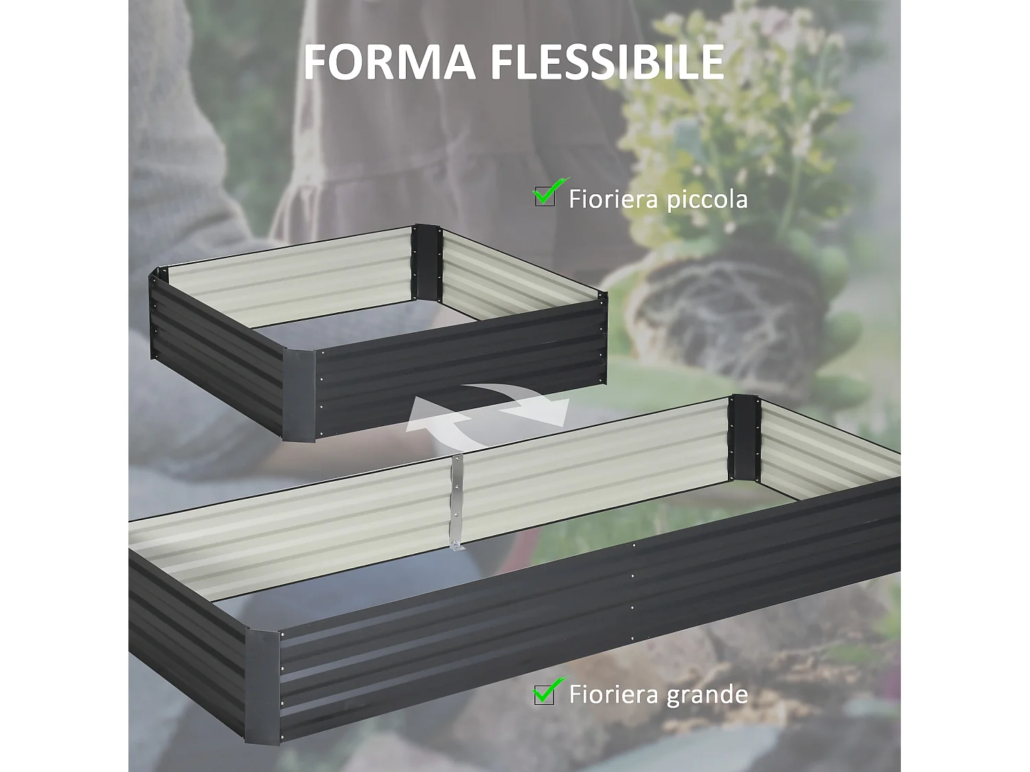 Letto per orto rialzato in metallo portapiante da esterno grigio