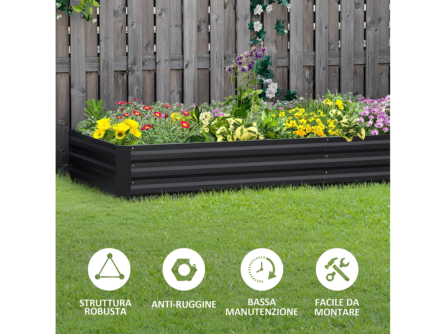 Letto per orto rialzato in metallo portapiante da esterno grigio
