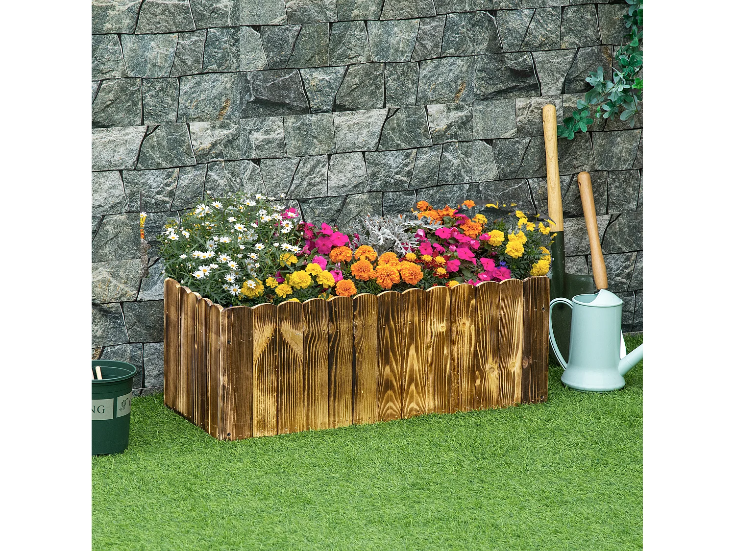 Fioriera da giardino rettangolare per piante e fiori in legno di abete