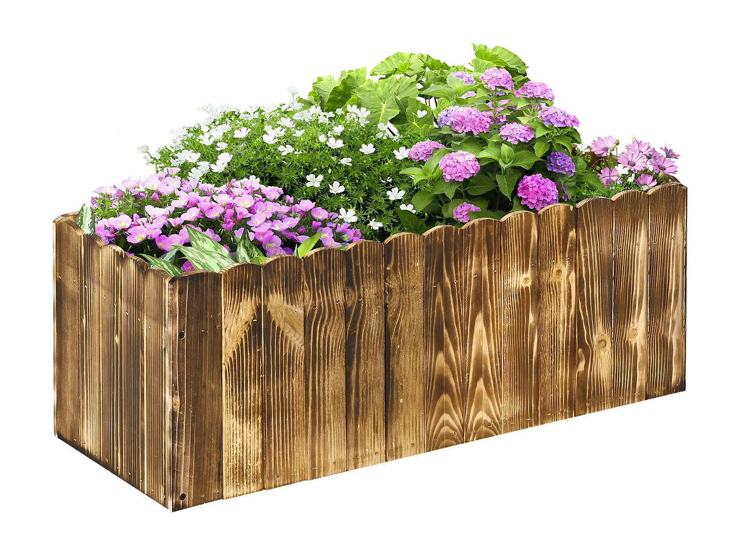 Fioriera da giardino rettangolare per piante e fiori in legno di abete