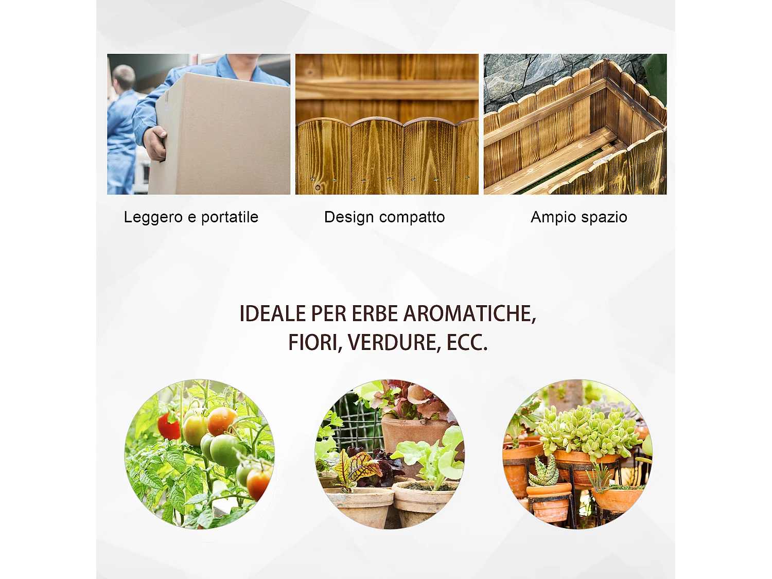 Fioriera da giardino rettangolare per piante e fiori in legno di abete