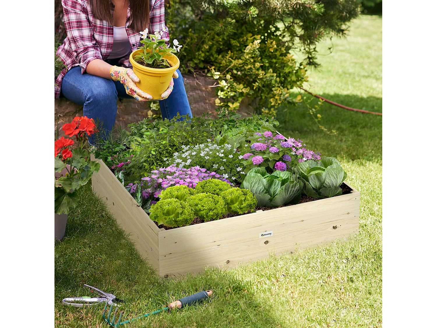 Letto per orto rialzato in legno 117x117cm per piante e fiori