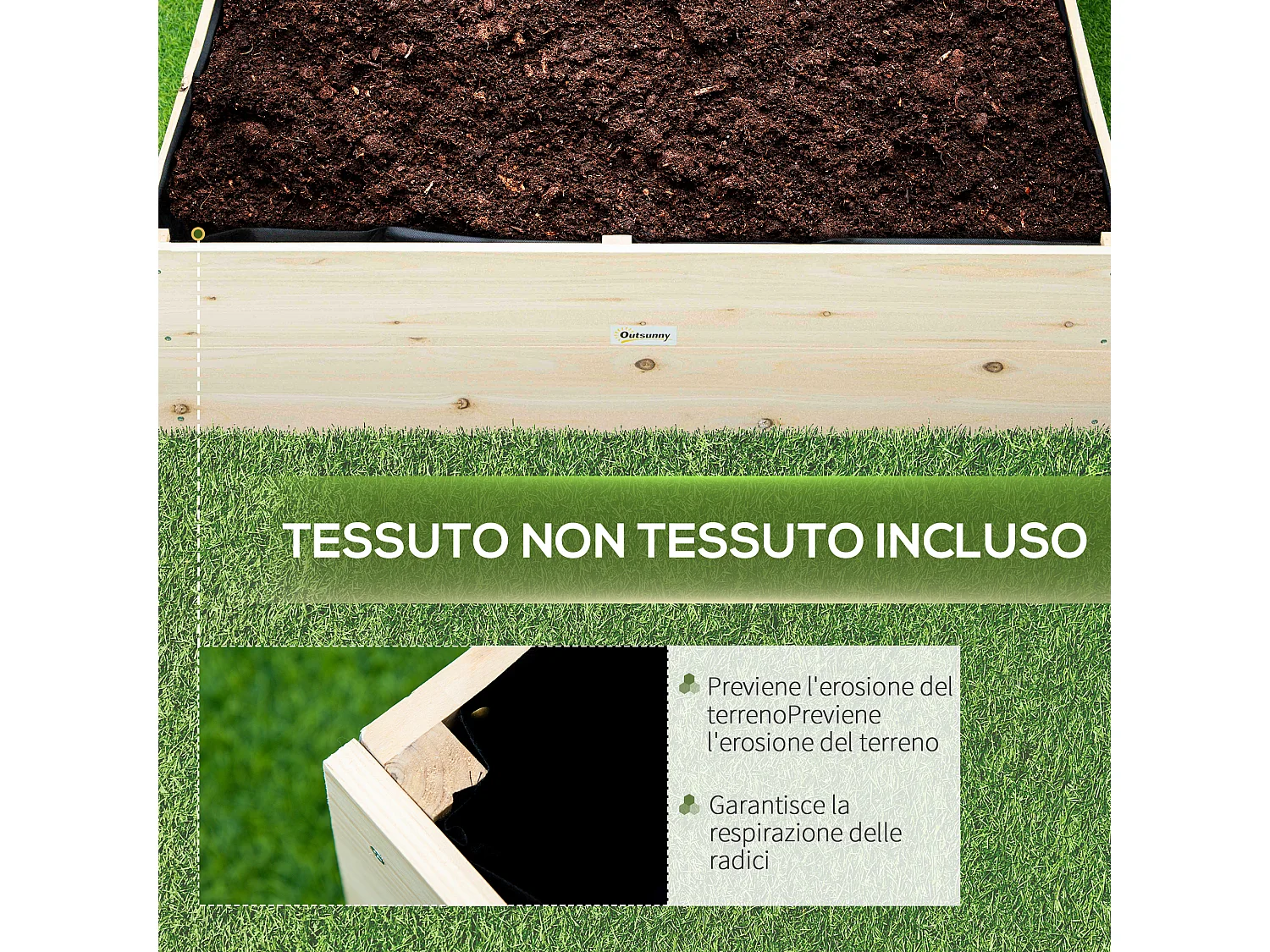 Letto per orto rialzato in legno 117x117cm per piante e fiori