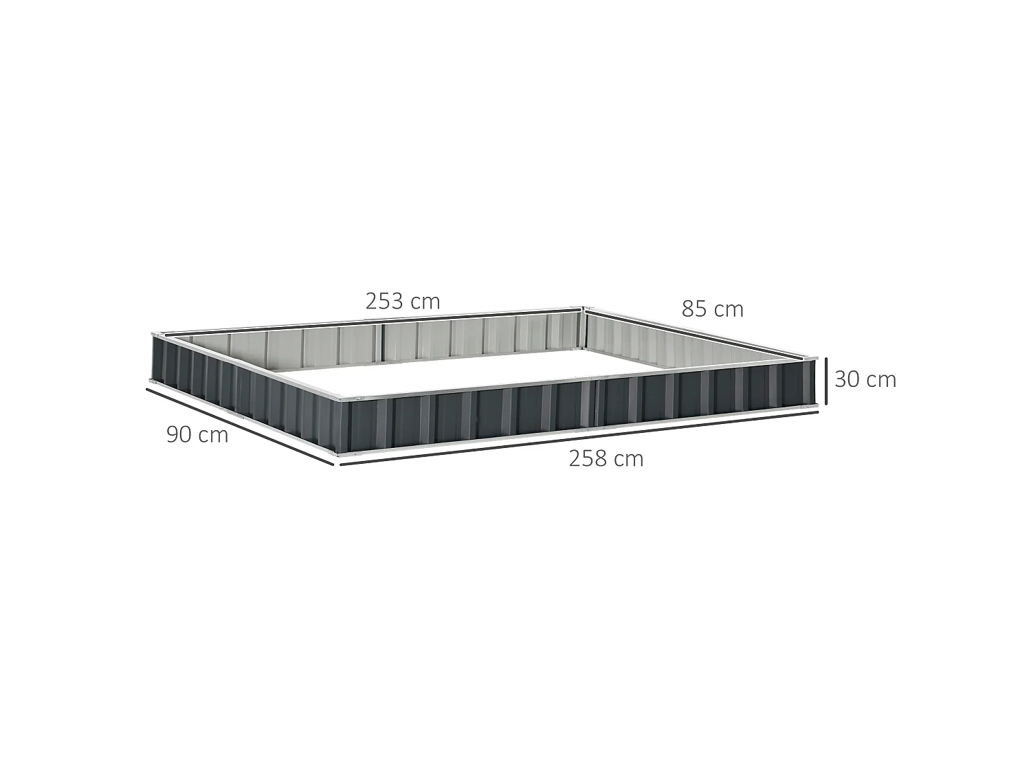 Aiuola rialzata modulabile e senza fondo in acciaio grigio scuro