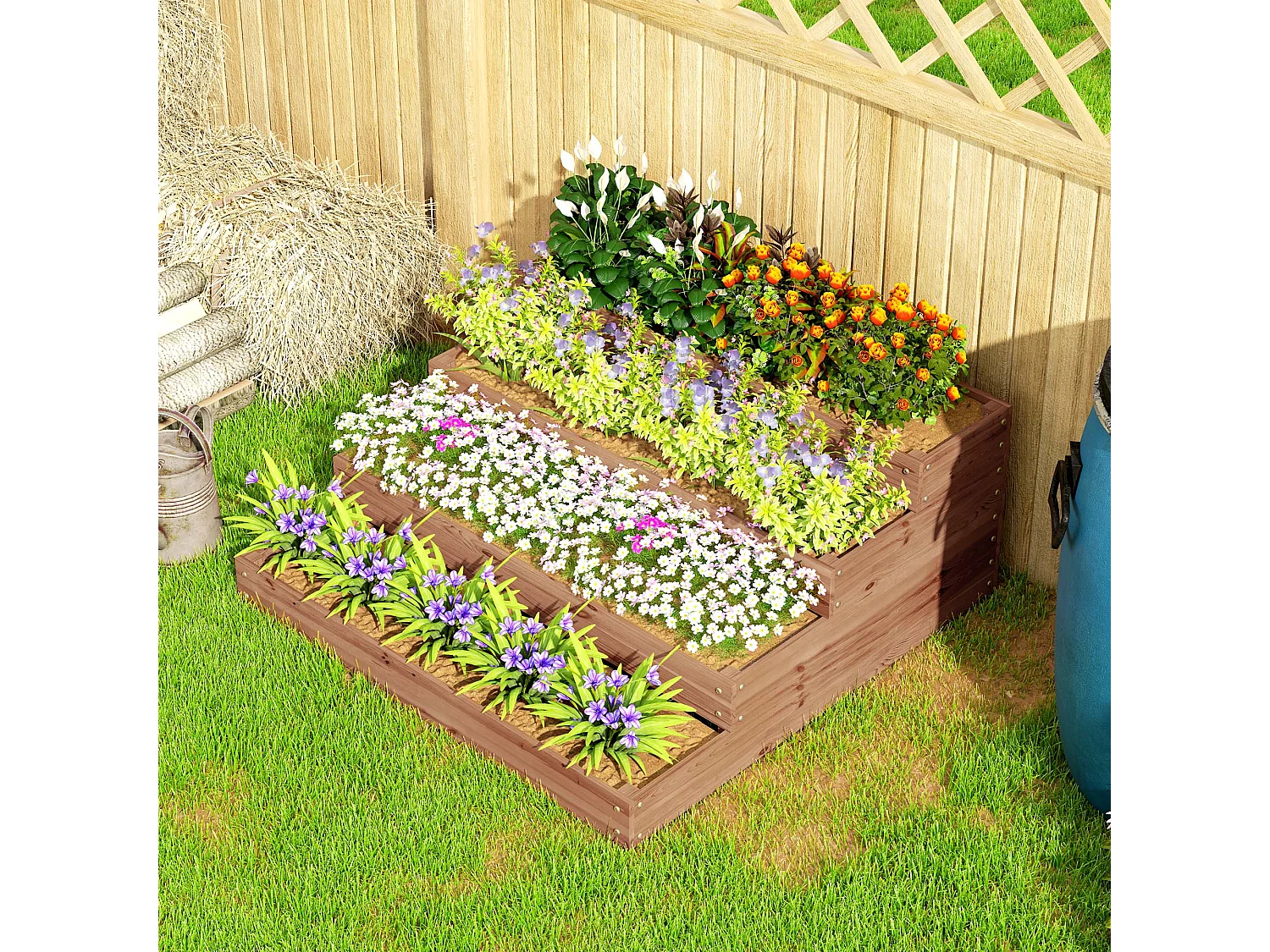 Letto per orto rialzato a 4 livelli con fondo aperto in legno marrone