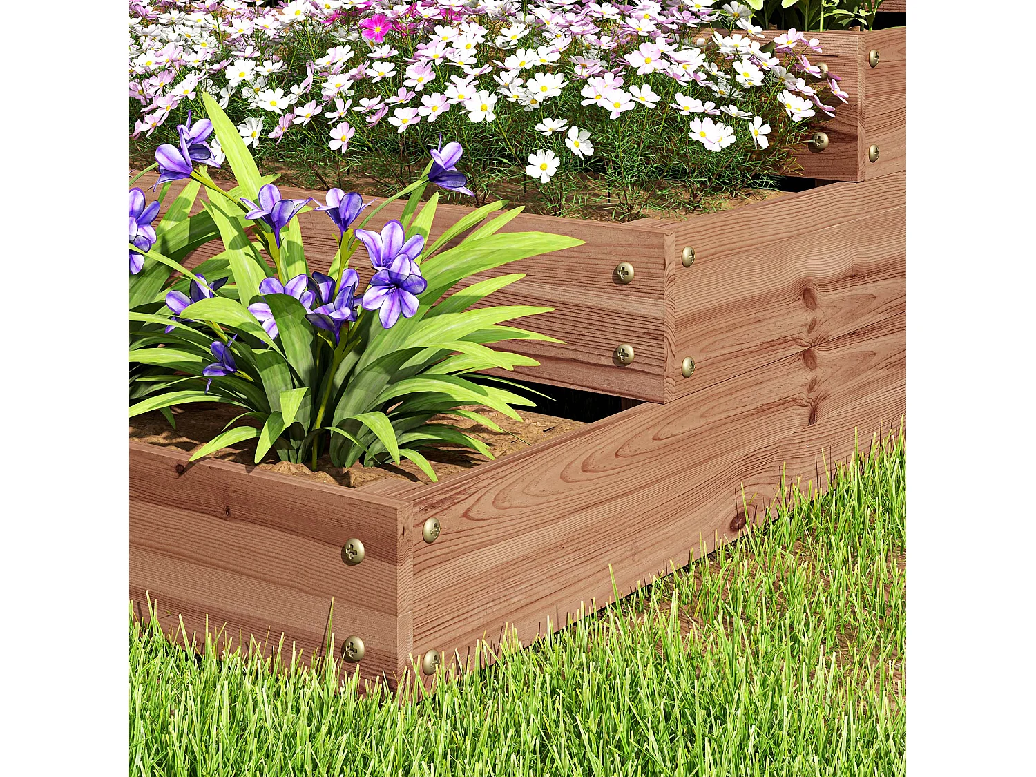 Letto per orto rialzato a 4 livelli con fondo aperto in legno marrone