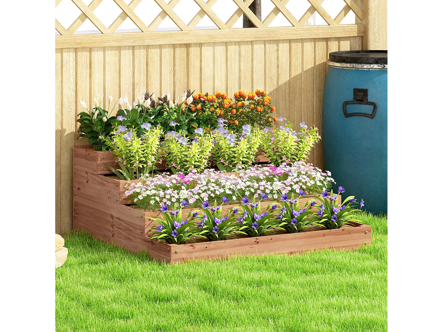 Letto per orto rialzato a 4 livelli con fondo aperto in legno marrone