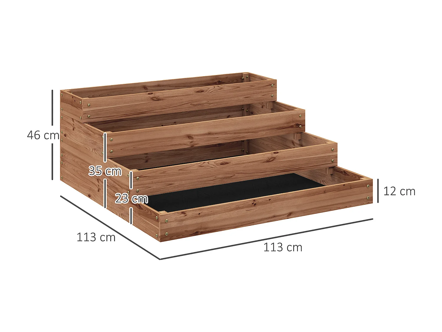 Letto per orto rialzato a 4 livelli con fondo aperto in legno marrone