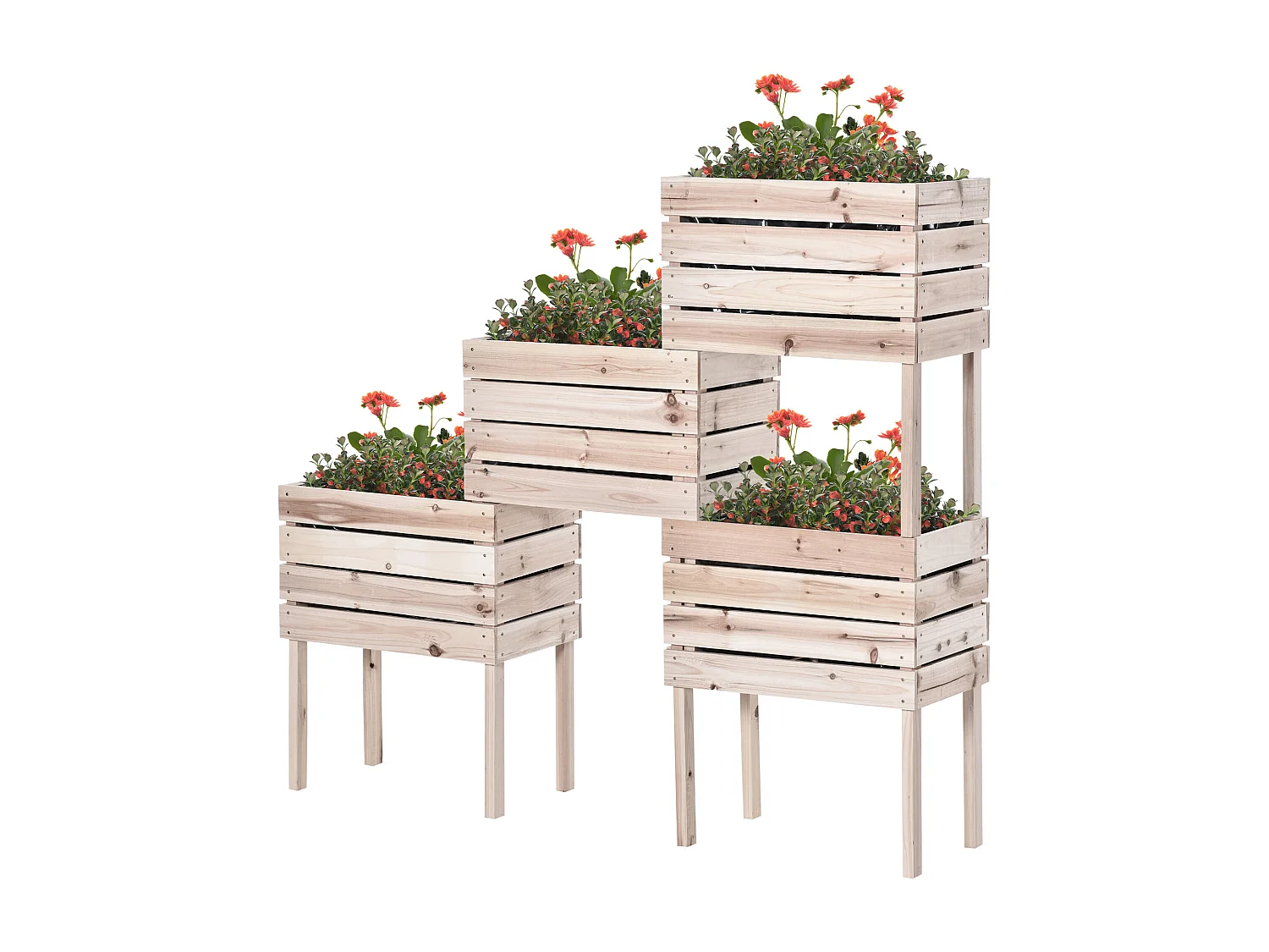 Fioriera da giardino in legno per orto con 4 vasi portapiante