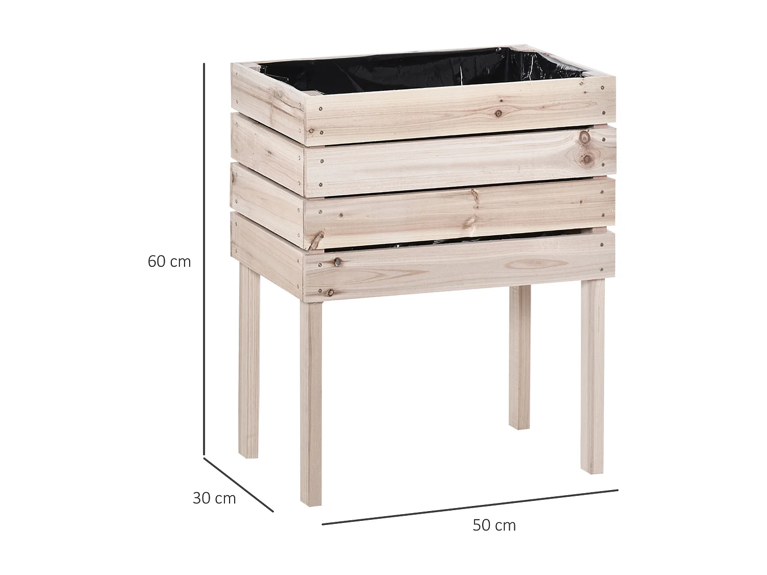 Fioriera da giardino in legno per orto con 4 vasi portapiante