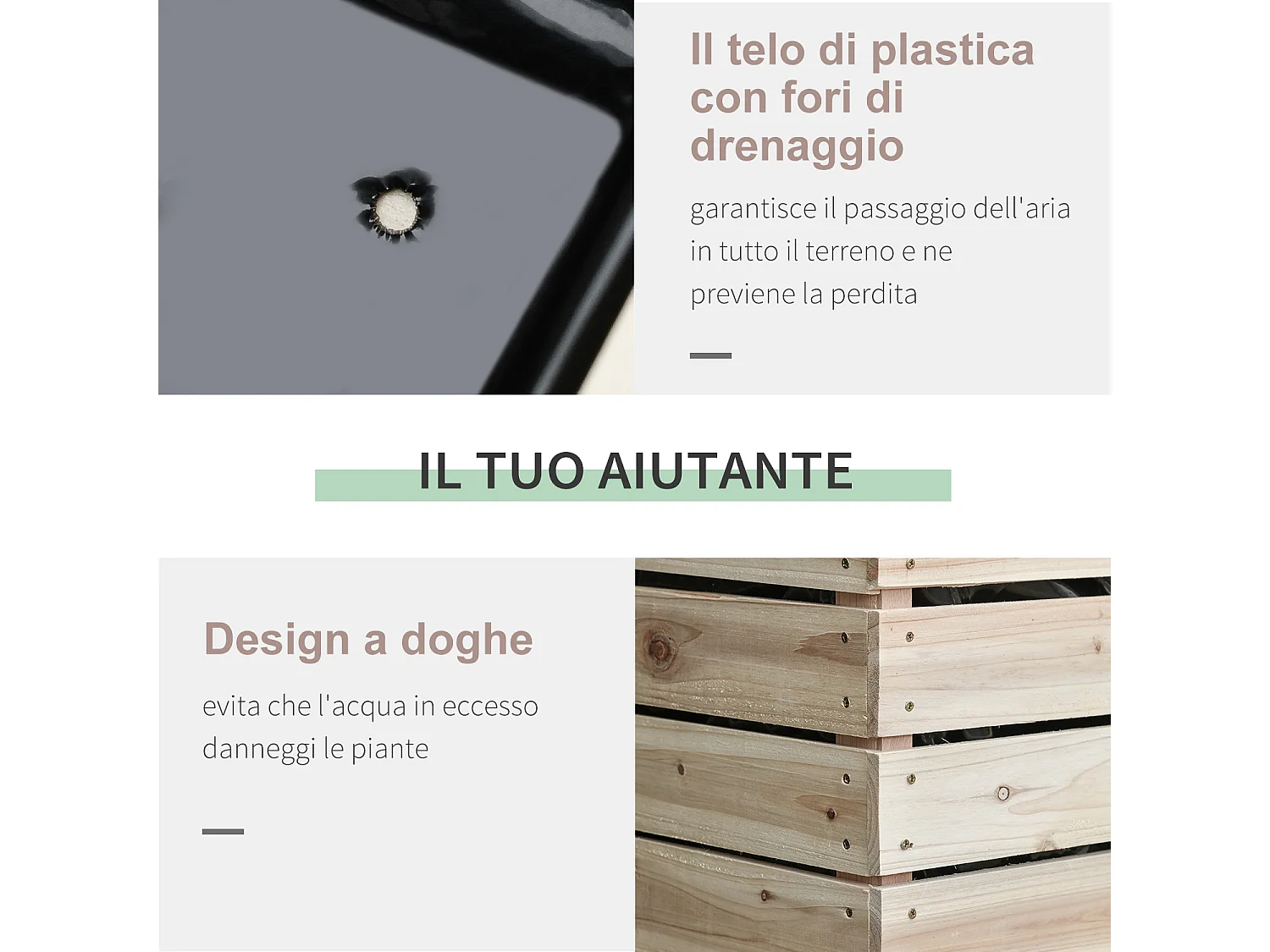 Fioriera da giardino in legno per orto con 4 vasi portapiante