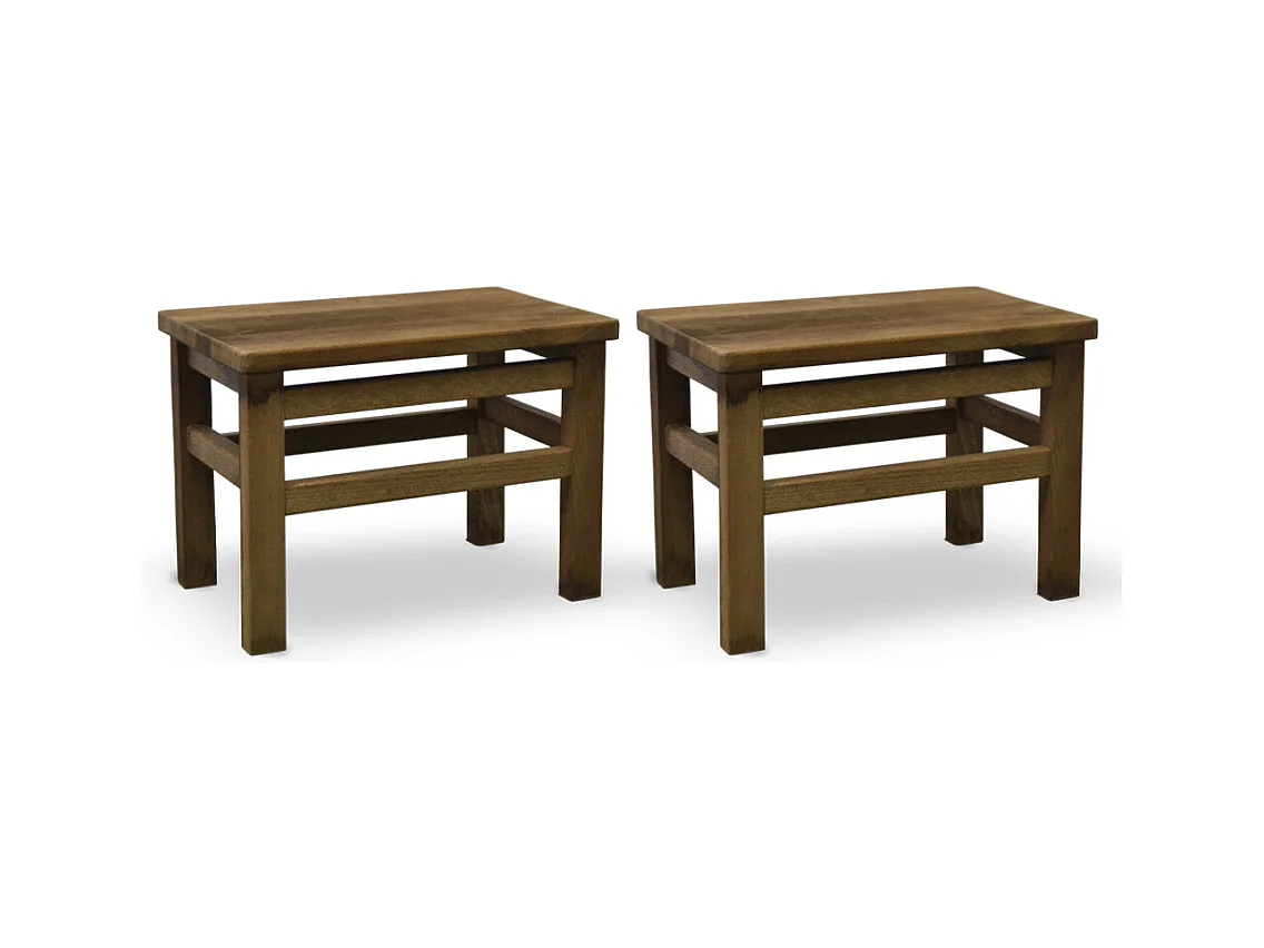 Ensemble de 2 tabourets bas, repose-pieds, bancs, assises en bois de noyer foncé