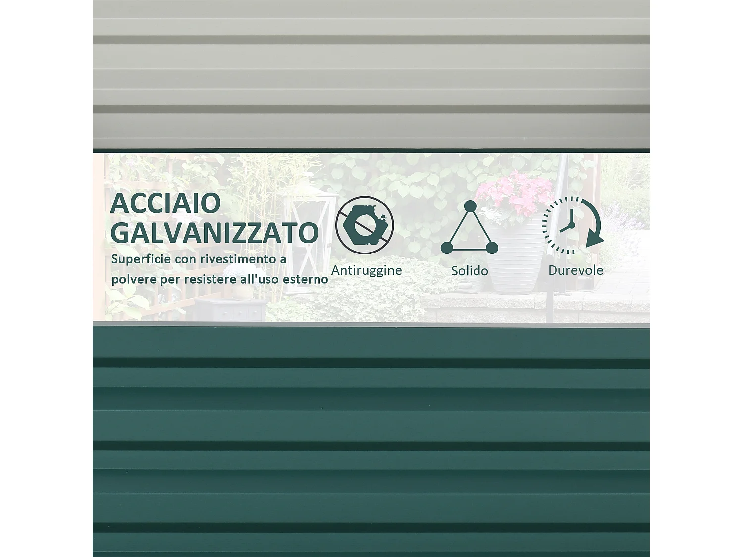 Letto per orto rialzato a fondo aperto in acciaio zincato verde