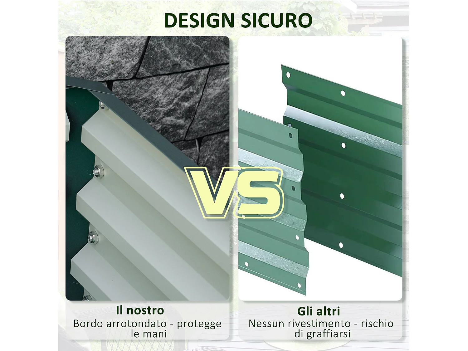 Letto per orto rialzato a fondo aperto in acciaio zincato verde