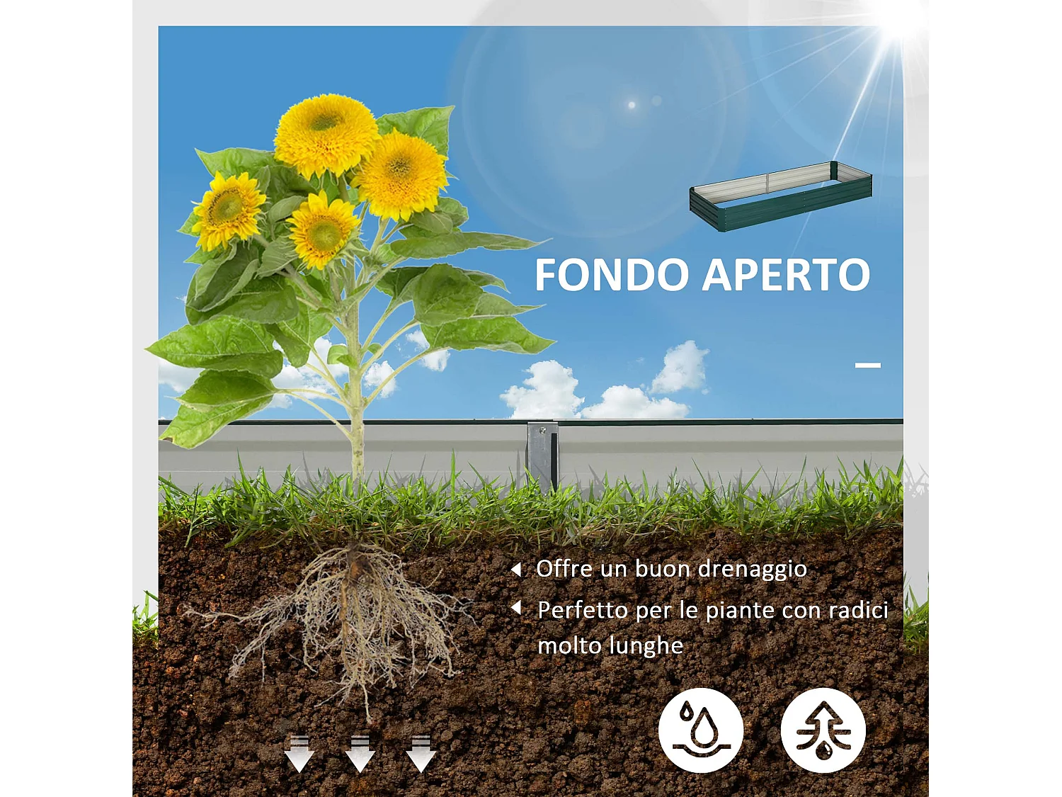 Letto per orto rialzato in metallo portapiante da esterno