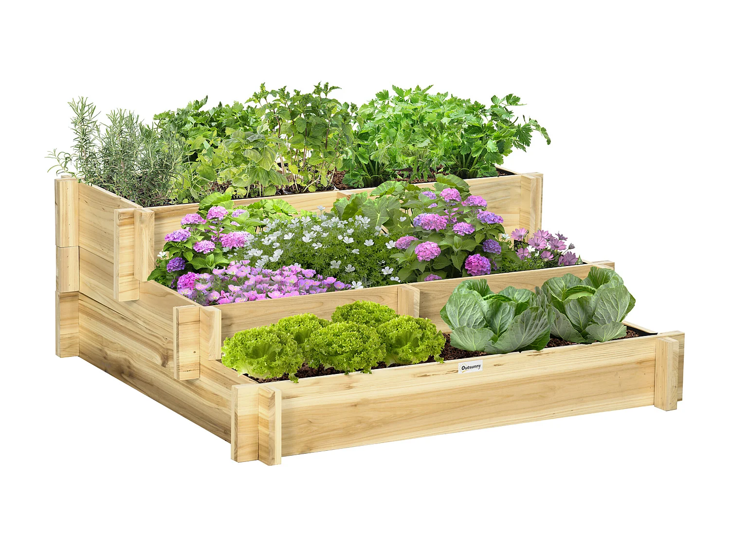 Orto rialzato a 3 livelli per piante da giardino in legno